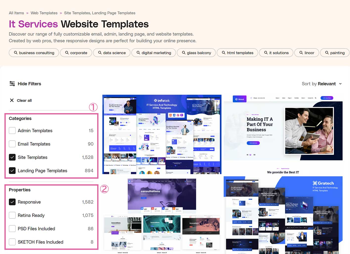 Envato Elements サイト
Web Templates 一覧
フィルター指定による絞り込み