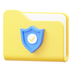 黄色のフォルダに青い盾とチェックマークが示す
「セキュリティ対策されたフォルダ」